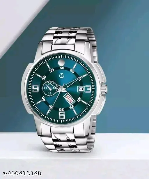 Silver Stainless Chain Green Dial Men's & Boy's Analog Watch